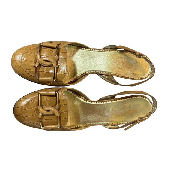 Cole Haan Tan Croc-Embossed Leather Gold Tone Buckle Slingback Heels Size 10B - Picture 7 of 8